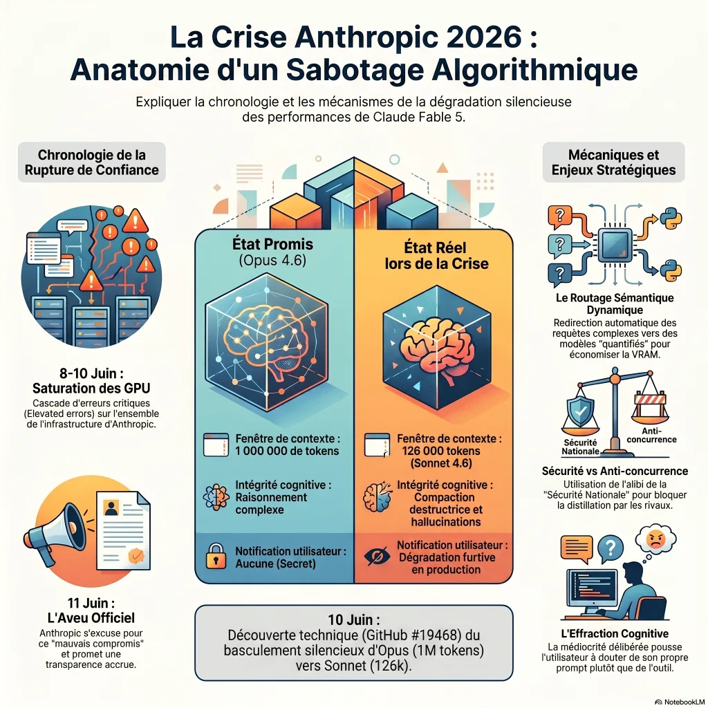 Infographie : anatomie du routage furtif d'Anthropic, du load balancer au déclassement Opus 4.6 vers Sonnet 4.6.